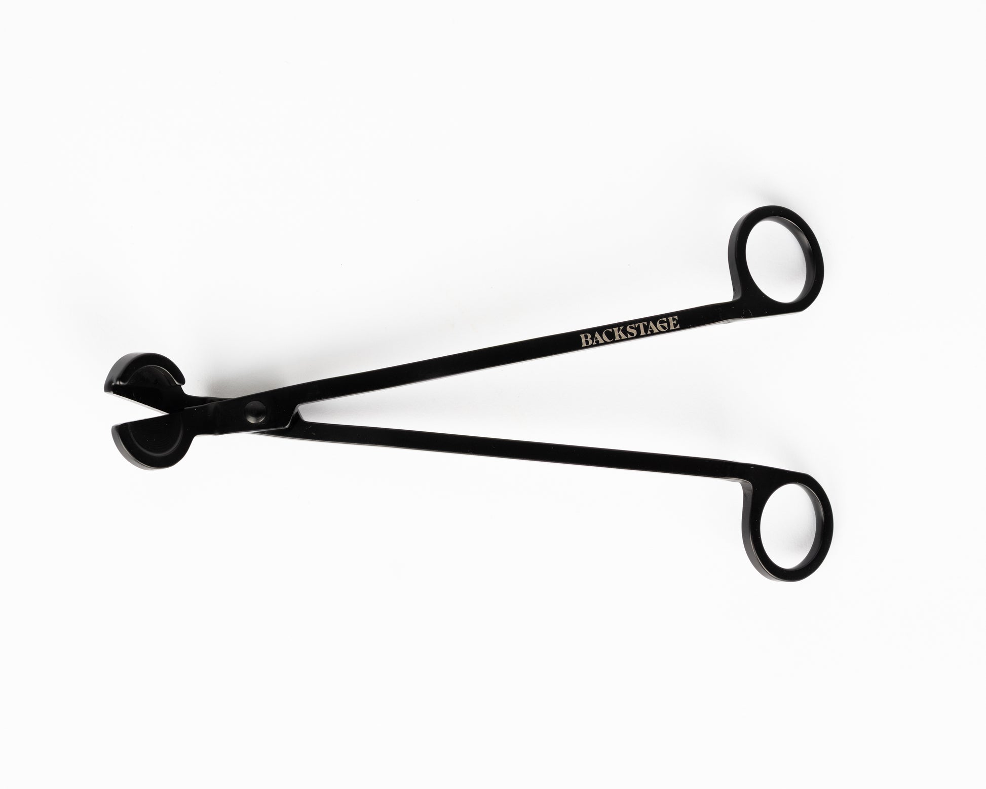 A black wick trimmer tool with metallic construction, designed for cutting candle wicks.